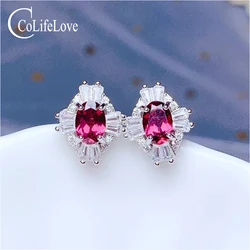 CoLife Jewelry Natural Pyrope Garnet Stud Earrings for Daily Wear 4mm*6mm Garnet Silver Earrings 925 Silver Pyrope Jewelry