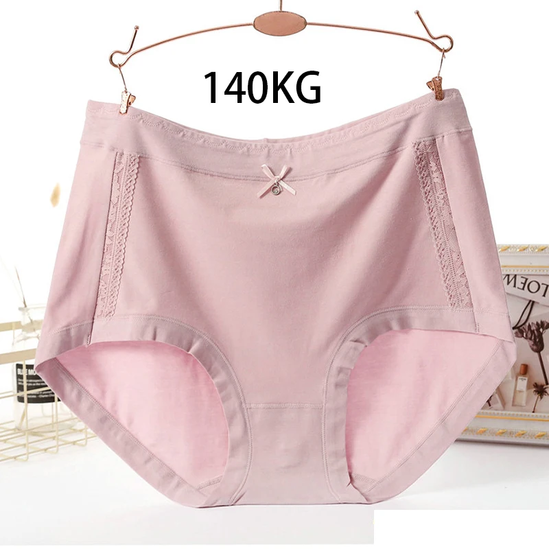 High Waist Modal Cotton Panties Women XXXL Big Size Big Size Bow Lace Female Underwear High Elasticity Sexy Lingerie Briefs