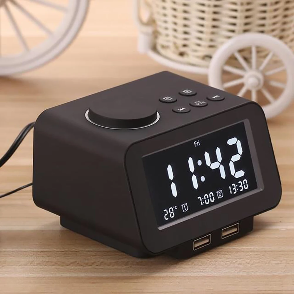 Alarm Clock Digital Electronic Smart Mechanical LED Dual Wireless Bluetooth FM Radio USB Charger Snooze Temperature Music Player