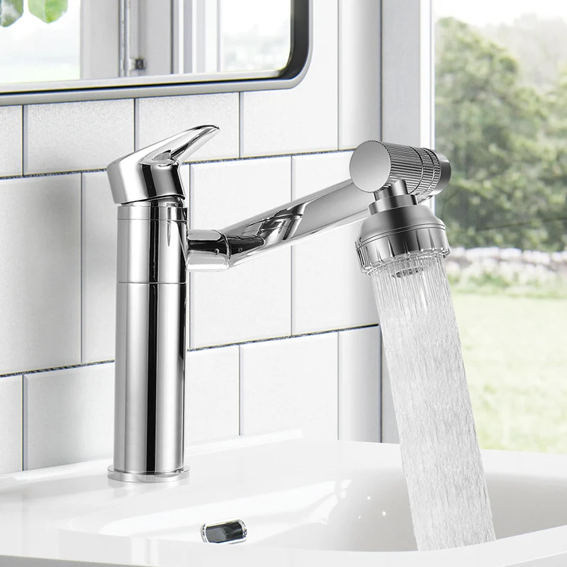 

Смеситель для раковины в ванной комнате, вращающийся на 360° многофункциональный кран для воды, смеситель для холодной и горячей раковины, хромированный/черный/золотой, кран с одной ручкой