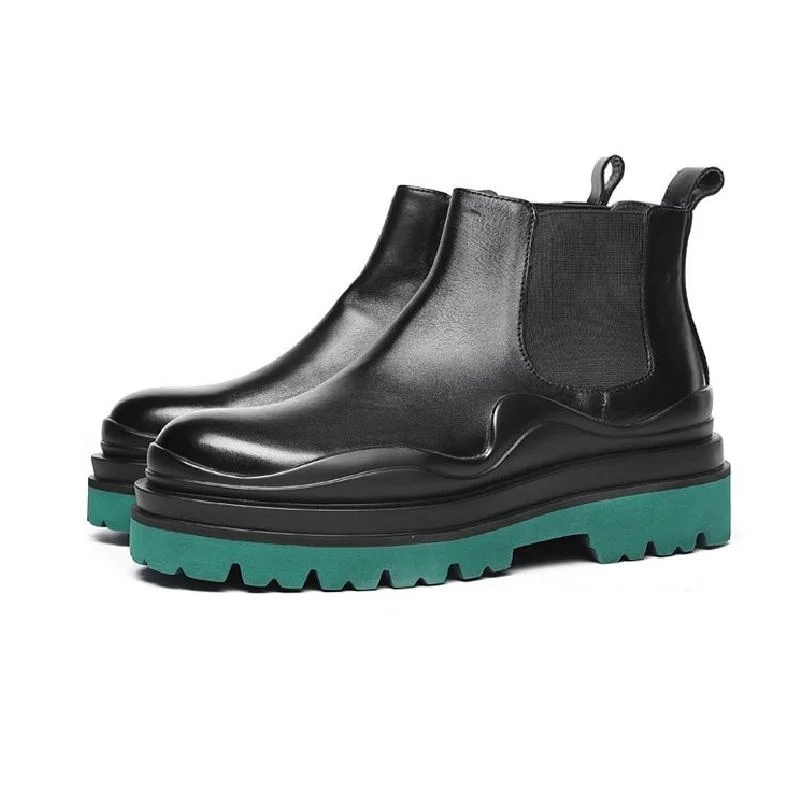 Men\'s Chelsea Ankle Boots High-Top Business Work Men Shoes Round Toe Slip On Fashion Leather Boots Height Increase Boots
