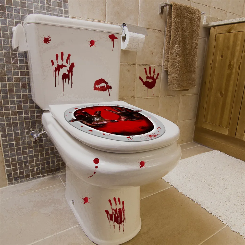 Bloody Hand Wallpaper For Bathroom Toilet Stickers Halloween Fright Night Horror Mural Adhesive Party Decoration Wall DIY Decal