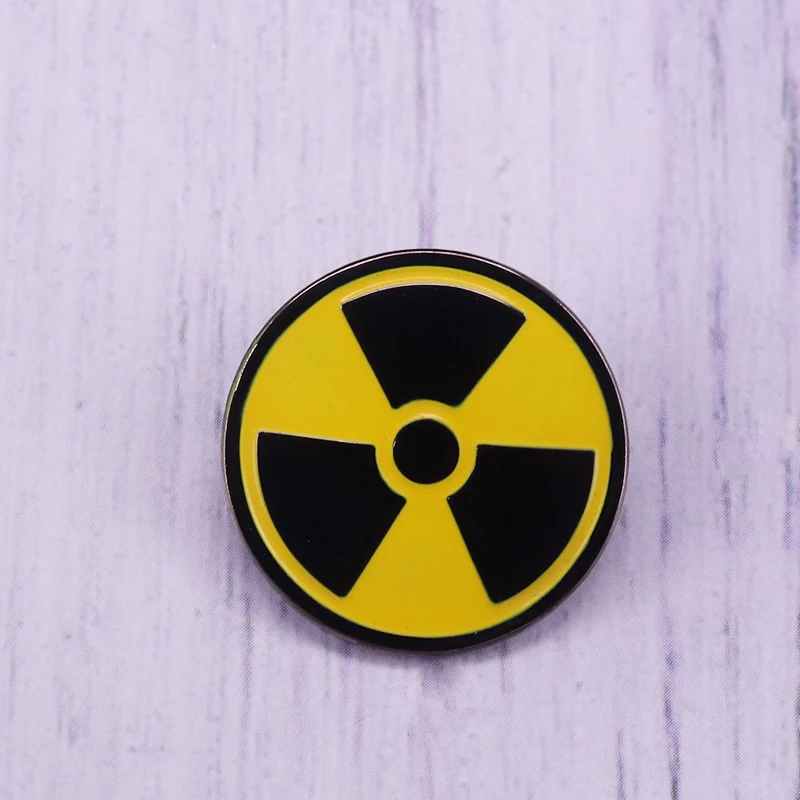 Radioactive Contamination Symbol Enamel Pin Round Brooch Yellow Black Badge