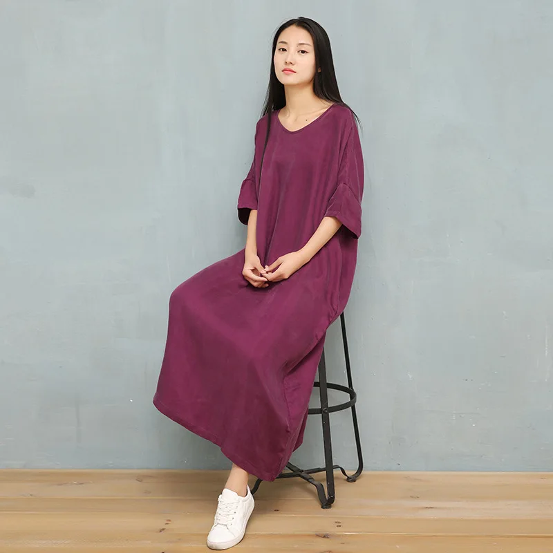 NINI WONDERLAND Summer Dress Female Cupro And Silk Classic Dress 2021 Women V Neck Batwing Sleeve Loose Dresses Brief Large Size