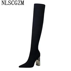 Long Boots Female Women Shoes High Heels Ladies Shoes Talons Hauts Knee High Boots Thigh High Boots Woman Pumps Женские сапоги