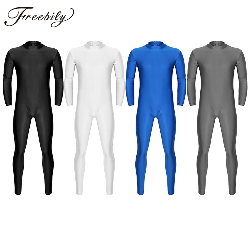 Mens Long Sleeve Unitard Bodysuit Man Spandex Lycra Unitard Adult Mock Neck Bodysuit Full Length Dancewear Ballet Leotard