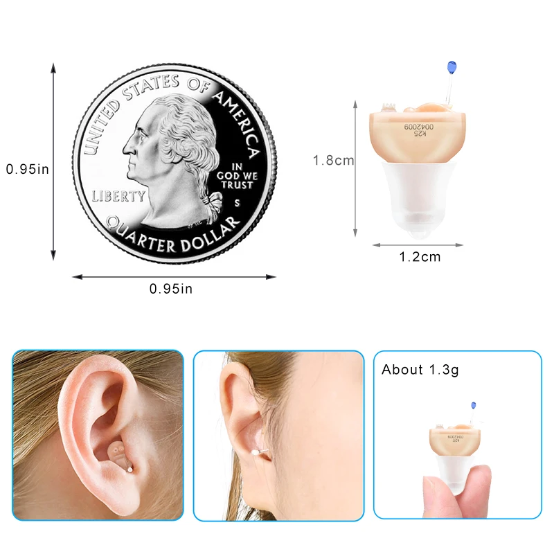 K25 Portable Audiphones CIC Hearing Aid Sound Amplifier Mini Size Inner Ear Invisible Volume Adjustable Ear Aids Drop-shipping