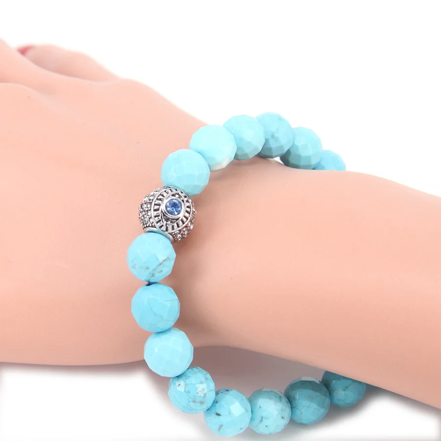 HEMISTON توماس نمط الأخضر حبة سوار المتمردين القلب الزركون الأزرق العين الخرز سوار للرجال النساء عرض 1.0 سنتيمتر هدية TS