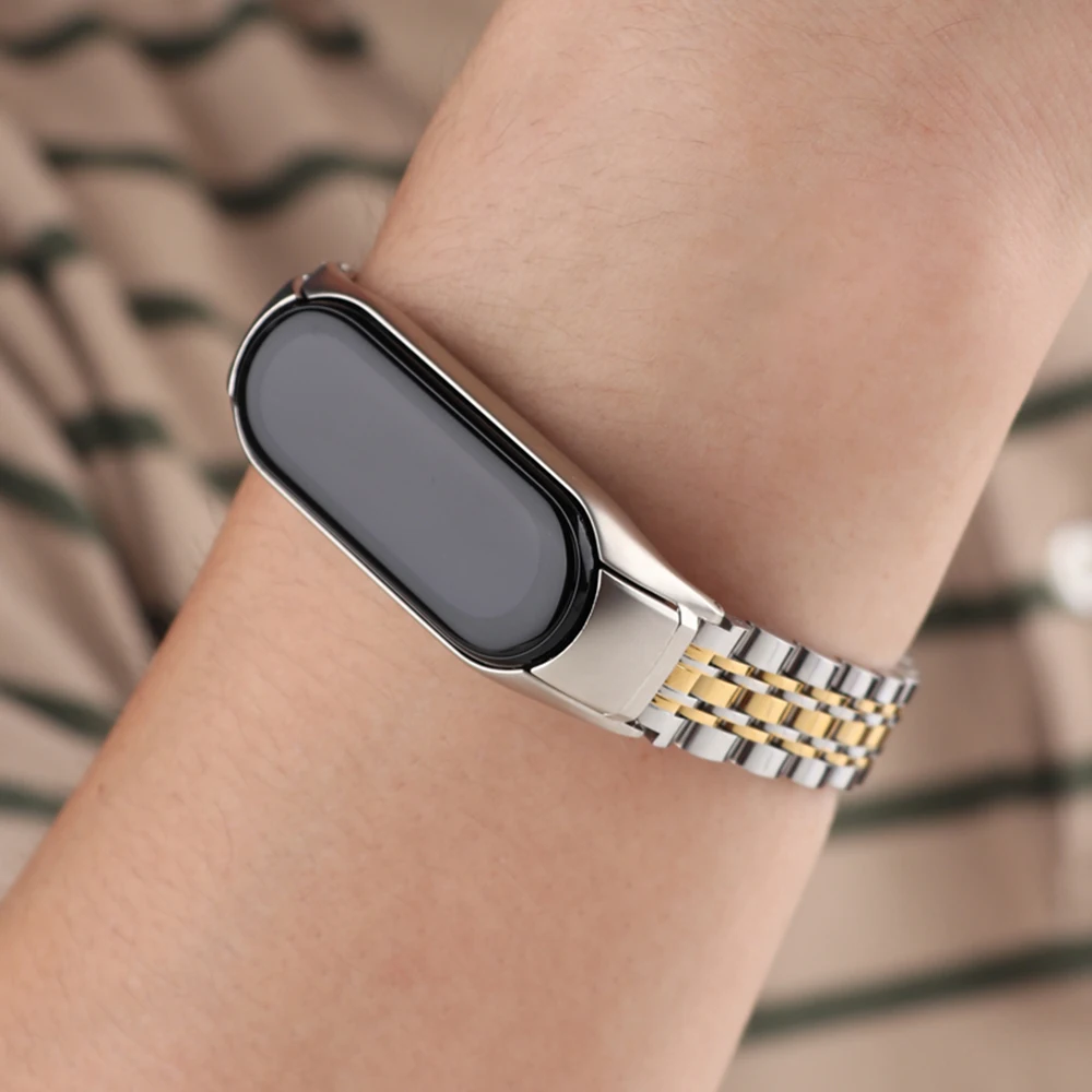 Cool Metal Men Watch Bracelet on Mi Band 4 7 8 Watchband Strap for Xiaomi Mi Band 6/5 Wristband Miband 3 6 Bands Stainless Steel