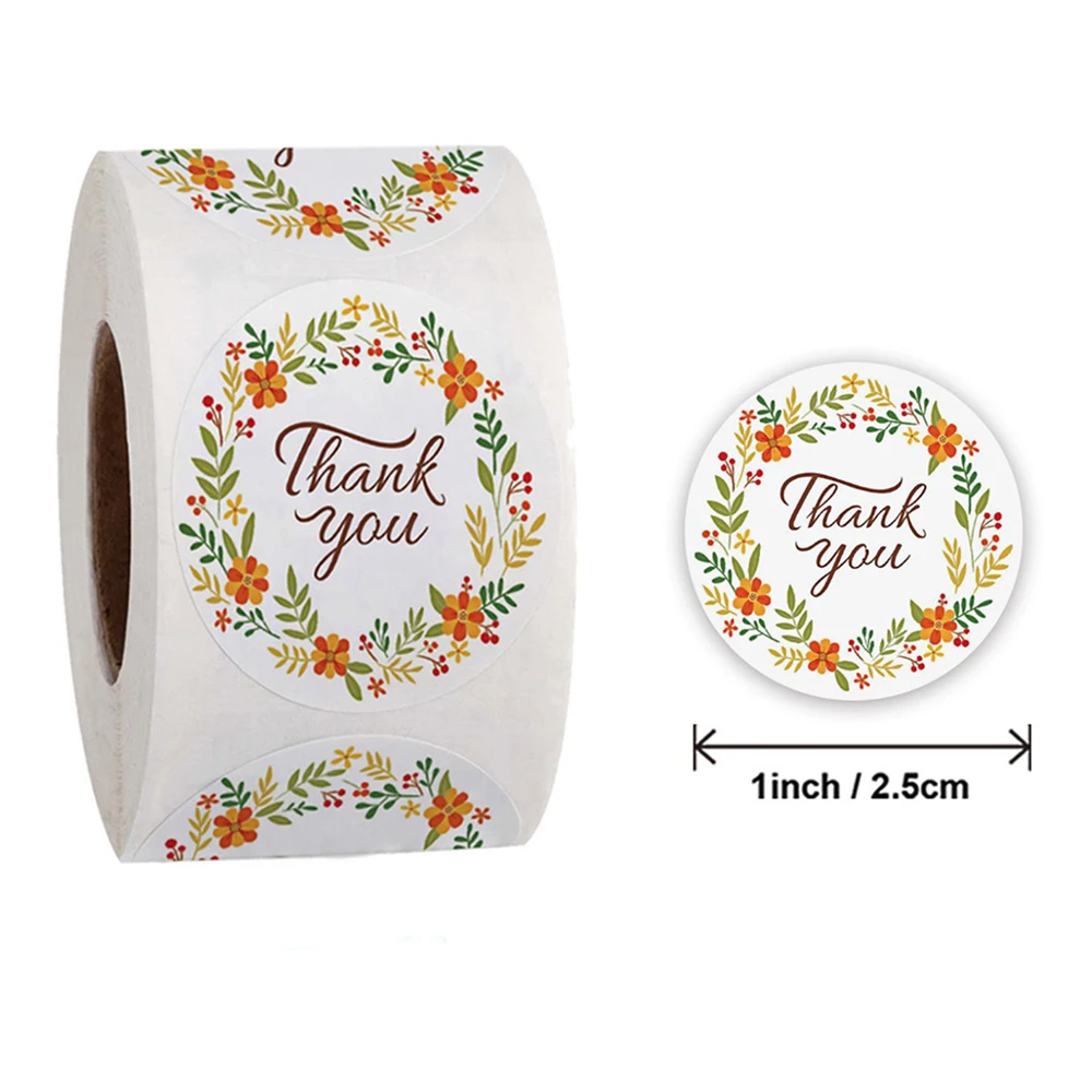 500pcs/Roll 1inch Round Colorful Flower Thank You Stickers Fit Birthday Party Decoration Stickers Store Package Seal Label