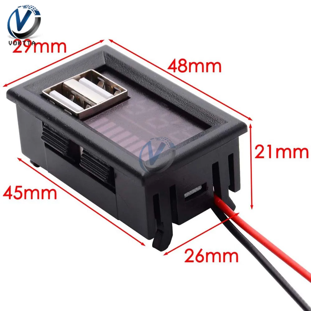 BMS 4S 12V 12.6V Voltage Meter Capacity Indicator Dual USB 5V 2A Output LED Digital Display Voltmeter Tester USB Charger Tester