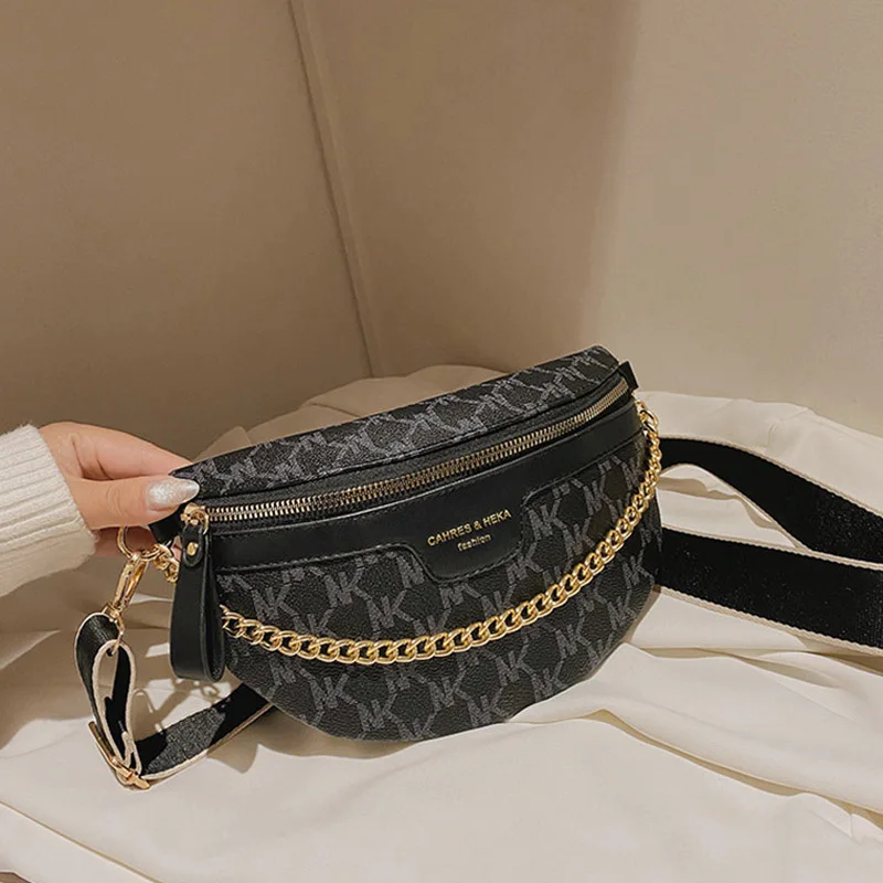 New Women Chain Waist Bag PU Leather Fanny Pack Waist Belt Bag for Women 2021 Luxury Shoulder Crossbody Chest Purses and Handbag