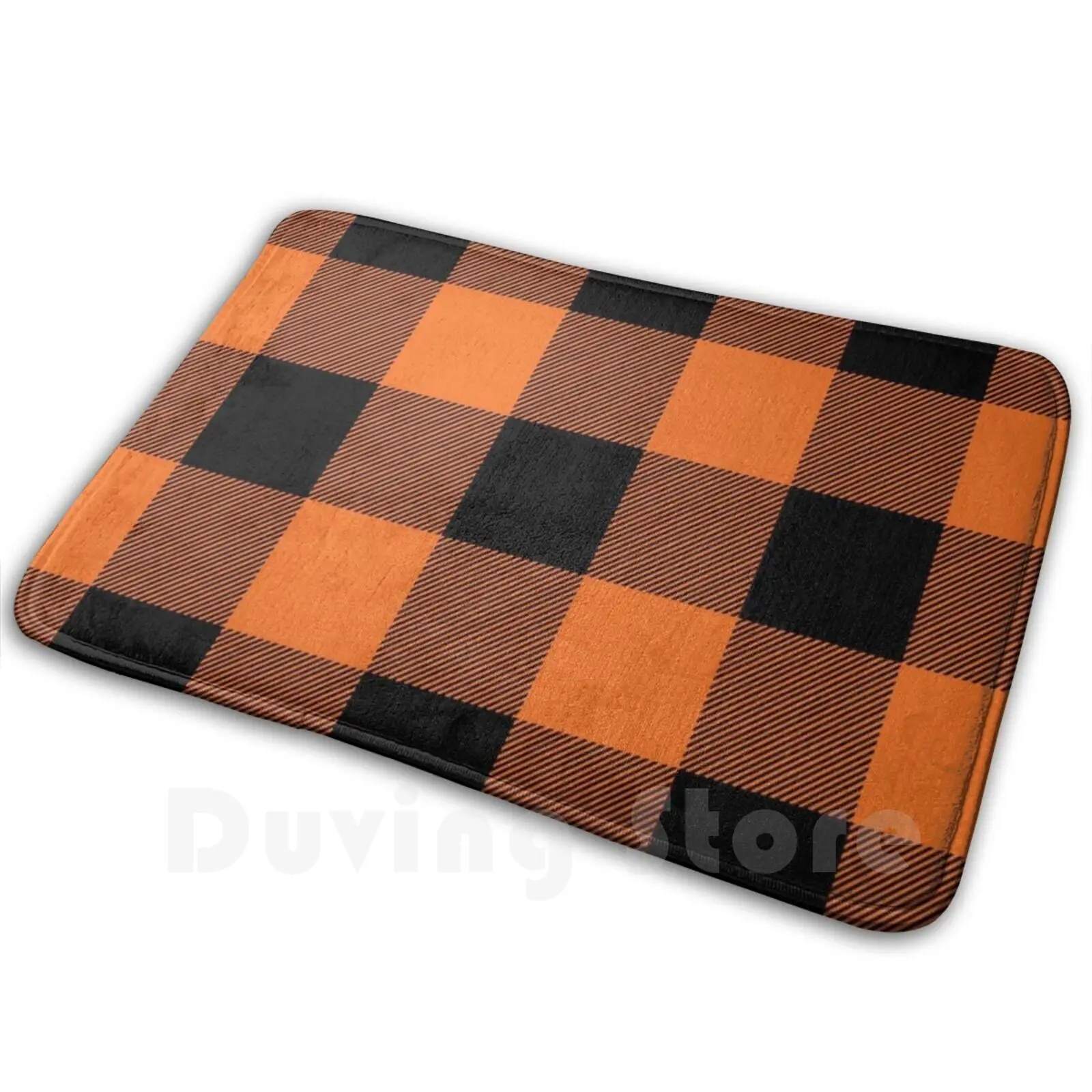 Orange & ; Black Plaid Cloth Face Carpet Mat Rug Cushion Soft Non-Slip Quarantine Face Inhale Breath Oxygen