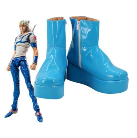 Jojo 'S Bizarre Adventure 7 Johnny Joestar Cosplay Laarzen Schoenen Blauw Mannen Kostuum Aangepaste Accessoires Halloween Party Schoenen