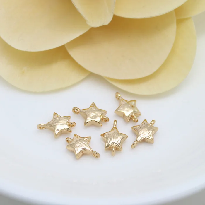 (1560)6PCS 6x9MM 24K Champagne Gold Color Plated Brass 2 holes Star Charms High Quality Diy Jewelry Accessories