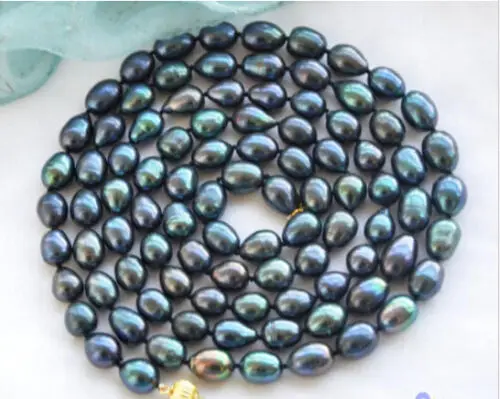 

Fashion Elegant 9-10mm New Tahitian Black Natural Pearl Necklace 48" AAA