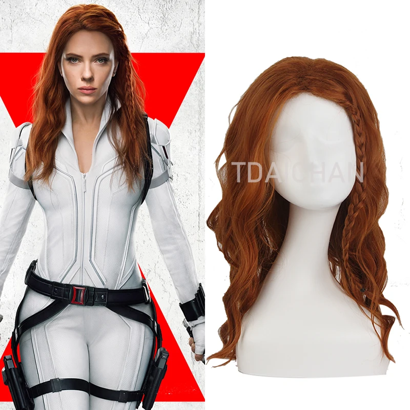 2021 Black Widow Hair Wigs Cosplay Long Curly Wig for Women Costume Natasha Romanoff Role Play