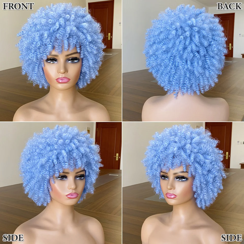 Kurze Haare Afro Verworrene Lockige Perücken Mit Pony Für Schwarze Frauen Afrikanische Synthetische Ombre Glueless Cosplay Natürliche Blonde Rot Blau Perücke