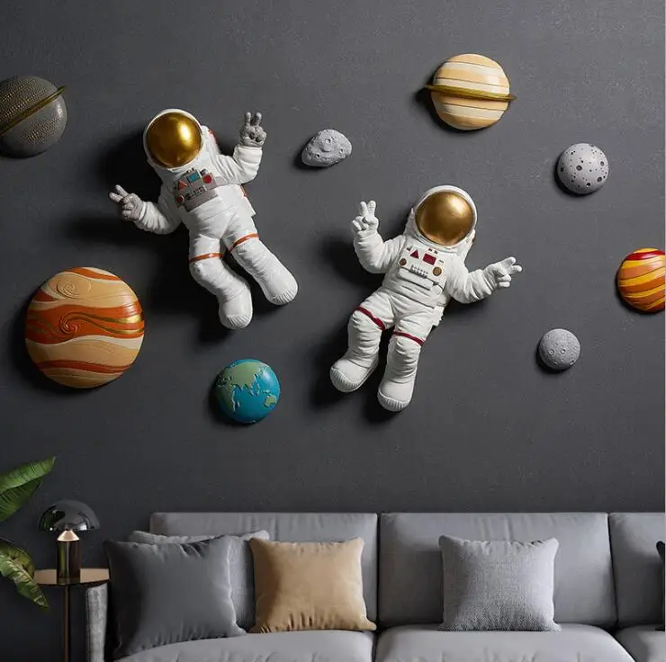 Modern Wall Hanging Astronaut Planet Resin Ornaments Home Sofa Background Wall Sticker Crafts Kid's Room Wall Mural Decoration