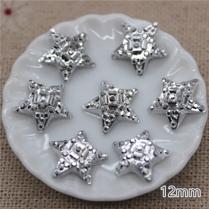 100pcs Bling Silver Round/Star/Heart/Flower/Beard Resin Rhinestone Flatback Cabochon DIY Craft Accessories