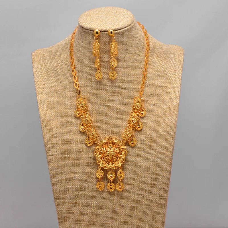 

African jewelry set nigerian wedding For Women Star Bridal African Gold Color Jewelry Set Dubai Necklace Earrings Bride Gift