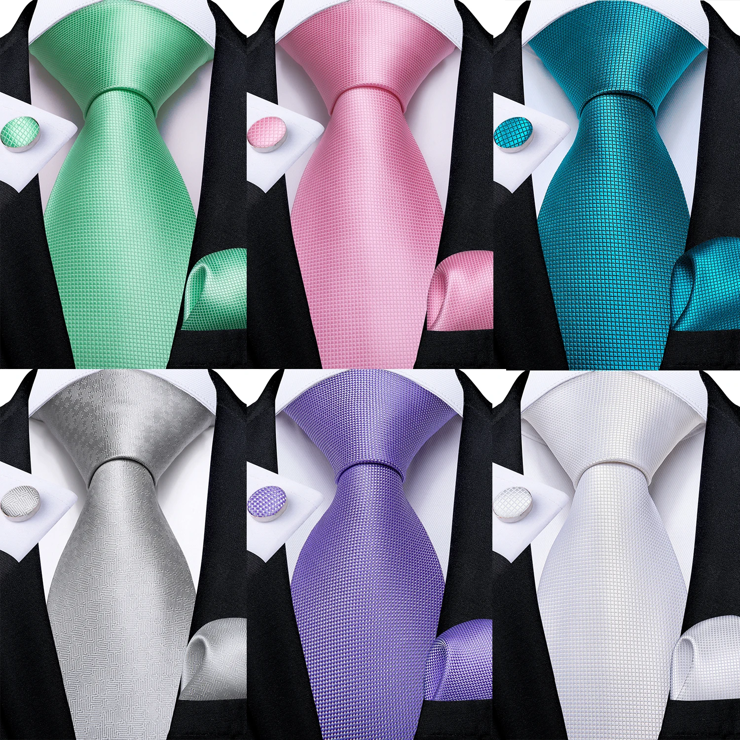 Men Solid Tie Pink Green White Blue 8cm Neck Tie Wedding Party Accessories Gravatas Tie Hanky Set Men's Gift DiBanGu
