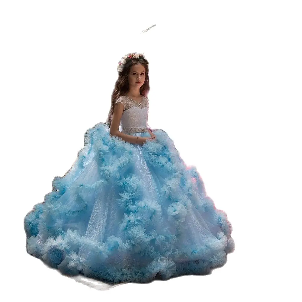 

Cloud Flower Girl Dresses For Weddings Vestidos daminha Kids Pageant Ball Gowns Feathers First Communion Dresses For Girls