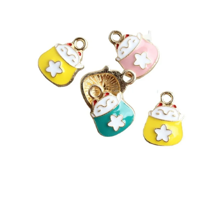 20pcs/Lot Lucky Bag Cat Shape Enamel Charms Zinc Alloy Metal Diy Jewelry Bracelet Earring Hair Accessories