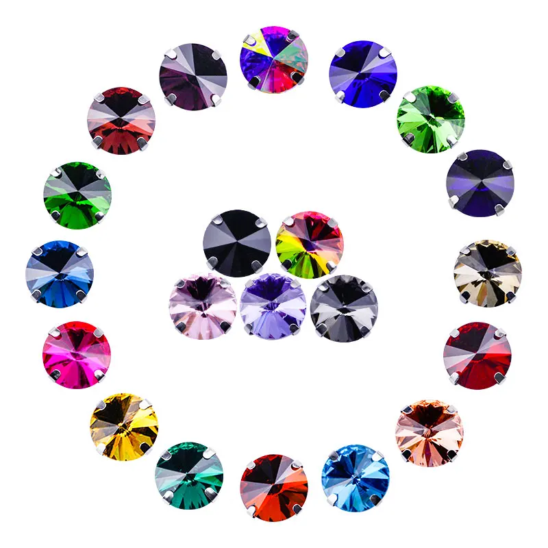 All Colors Sew on Rivoli Rhinestone With Silver Claw Round Shapes for Needlework Jewelry Wedding Dress Bags Trims