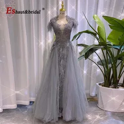 Elegant Feather Evening Night Dress for Women 2023 Mermaid Sleeveless Crystal Handmade O Neck Formal Prom Wedding Part Gowns