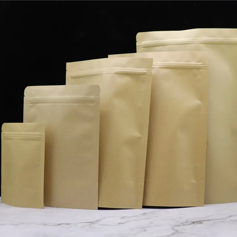 10Pcs/lotKraft Paper Bags Dried Food Fruit Tea packaging Pouches Coffee Seeds SweetsHigh Quality Sealing Zipper Stand up Gift B
