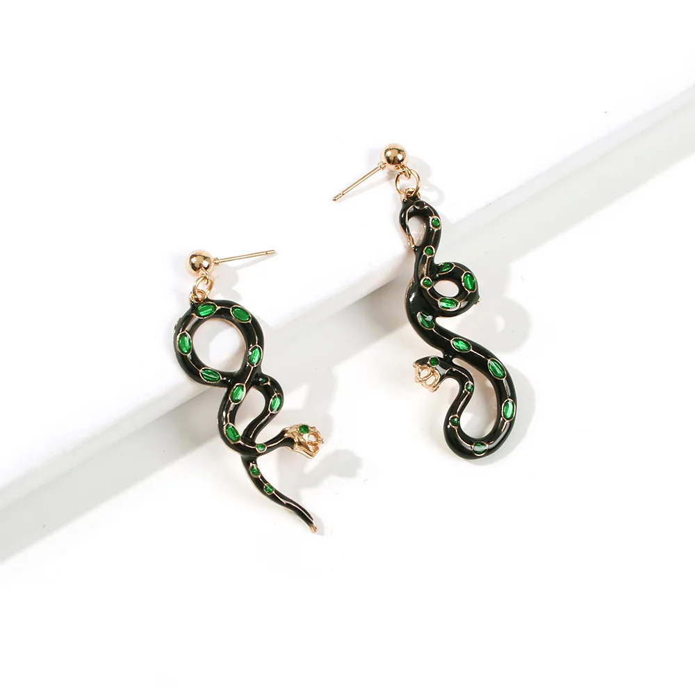 Personality Green Rhinestone Snake Drop Earrings for Women Girl 2020 Trendy Hip hop Statement Statement Party Jewelry Gift