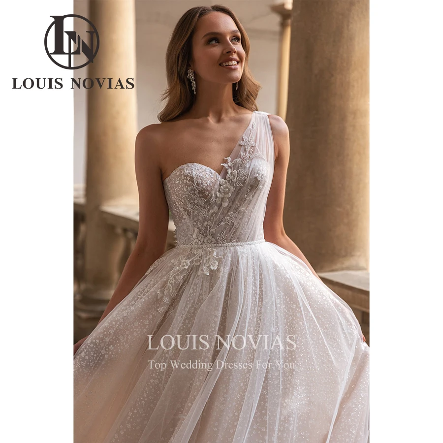 LOUIS NOVIAS A-Line ชุดแต่งงาน2022 Elegant Appliques ลูกไม้เย็บปักถักร้อย Sleeveles Backless Sweetheart One-ควรชุดเจ้าสาว