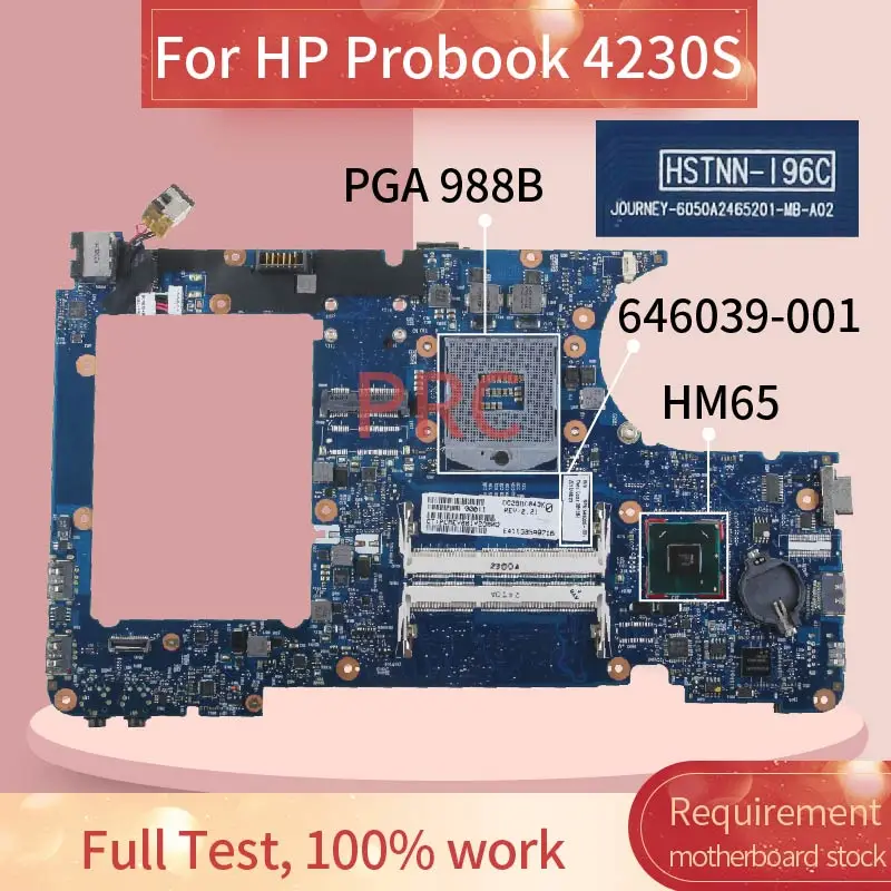 

646039-001 646039-501 For HP Probook 4230S Notebook Mainboard 6050A2465201-MB-A02 HM65 DDR3 Laptop motherboard