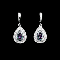 Silver 925 Earrings For Women Rainbow Cubic Zirconia White Crystal Water Drop Earrings Party Accessories