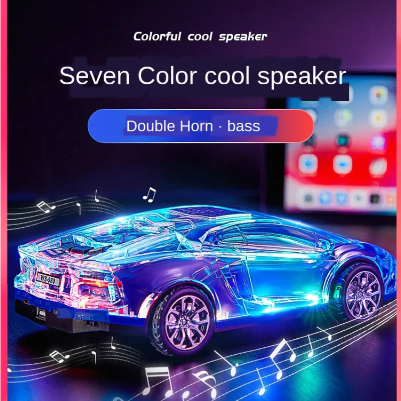 

Car Bluetooth Speaker with Sports Shape Wireless Stereo Can Be Plugged Into Usb Disk Colorful Lights, Flash