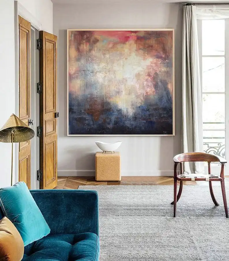 

Large Wall Art Colorful Abstract Painting Navy Blue Painting Beige Painting White Wall Art Artwork Painting Art On Canvas
