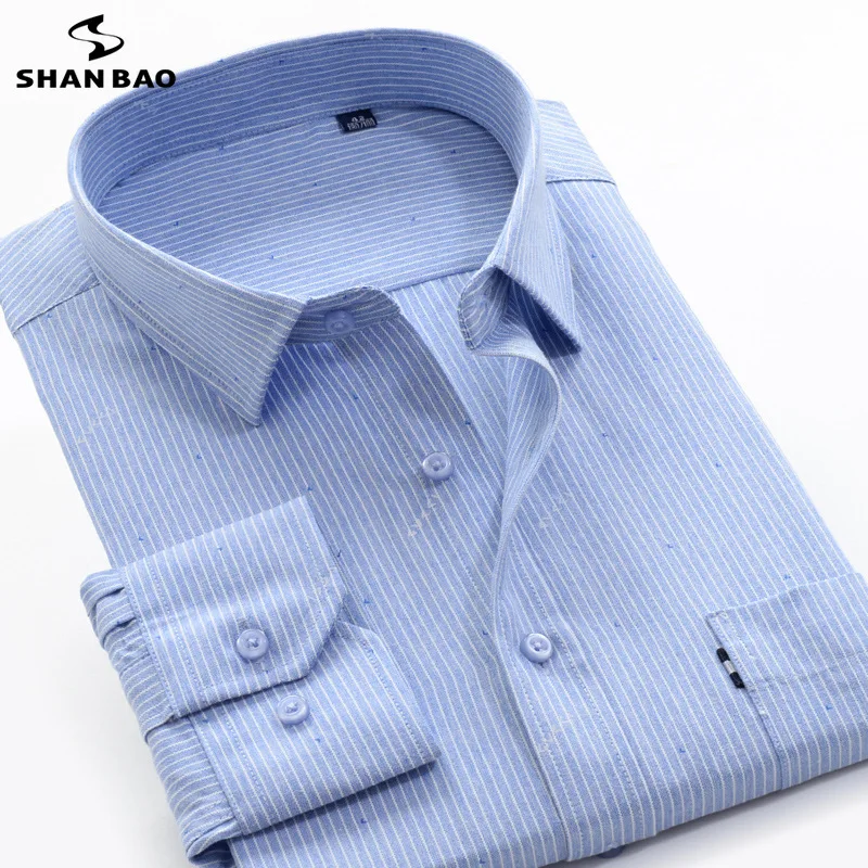 

SHAN BAO Classic Striped Shirt 2021 Spring and Autumn High Quality Brand Young Men's Business Casual Large Size Loose Shirt