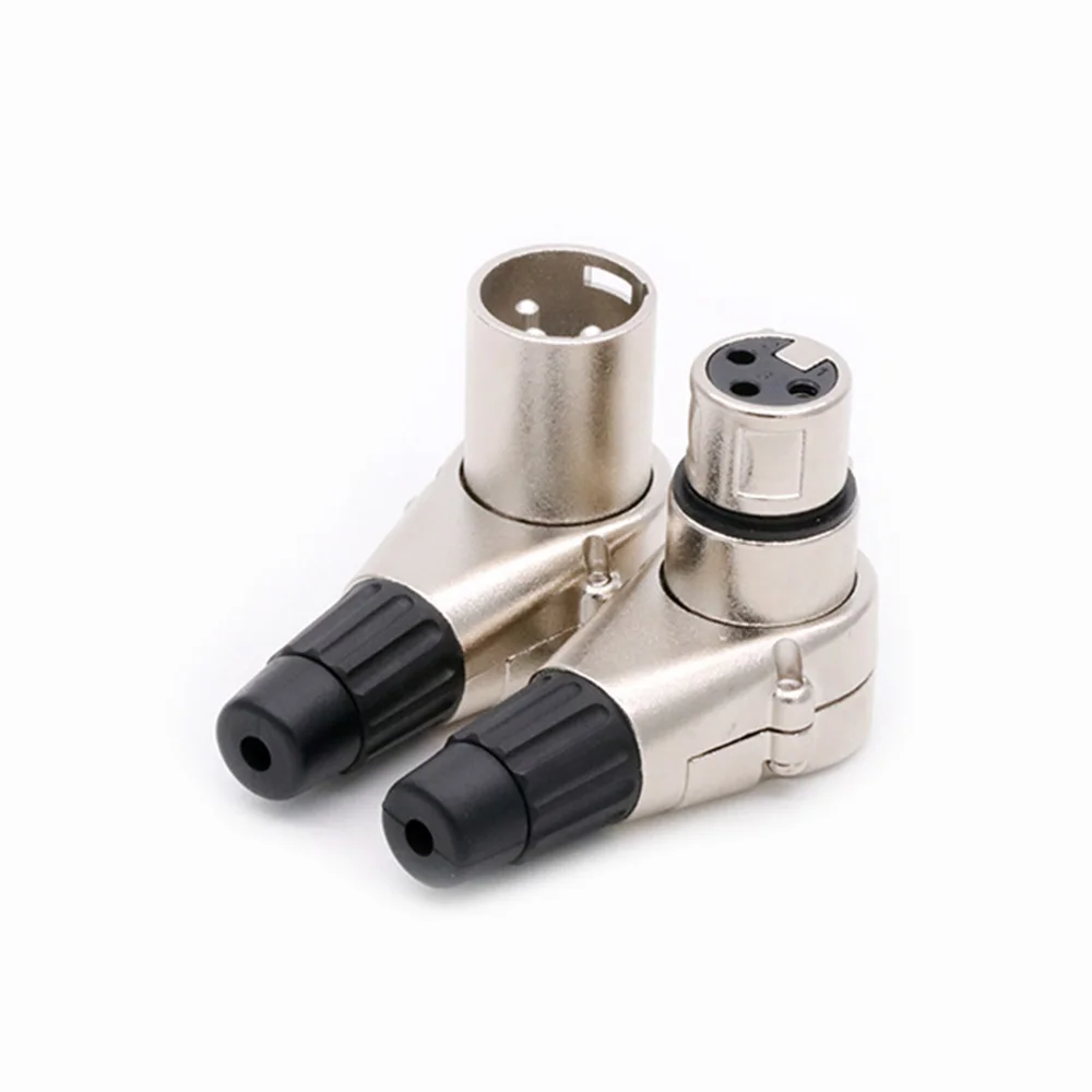 Conector xlr de ângulo reto de 3 pólos macho fêmea xlr 3 pinos plugue de microfone conector de cabo de áudio conector multidirecional