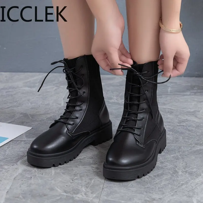 Autumn Boots Women Shoes Woman Boots Fashion Round PU Ankle Boots 2020 Winter Elastic Black Boots Comfortable Boots A250