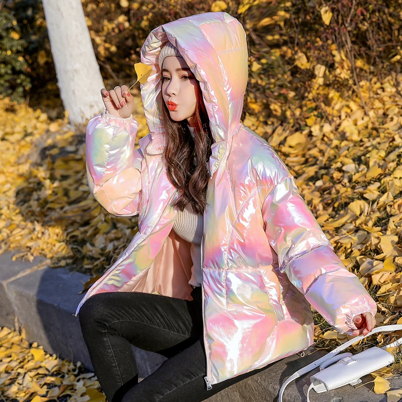 2022 New Winter Jacket Coats Women Parkas Hooded Glossy Down Cotton Jacket Warm Casual Parka Padded Cotton Coat Female