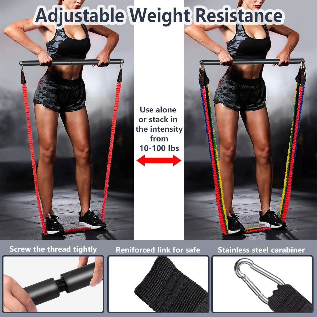 500LBS Workout Resistance Bands Yoga Elastic Band Upgrade Training Bar Set Fitness Equipment Pilates Exercise Gym Bodybuilding