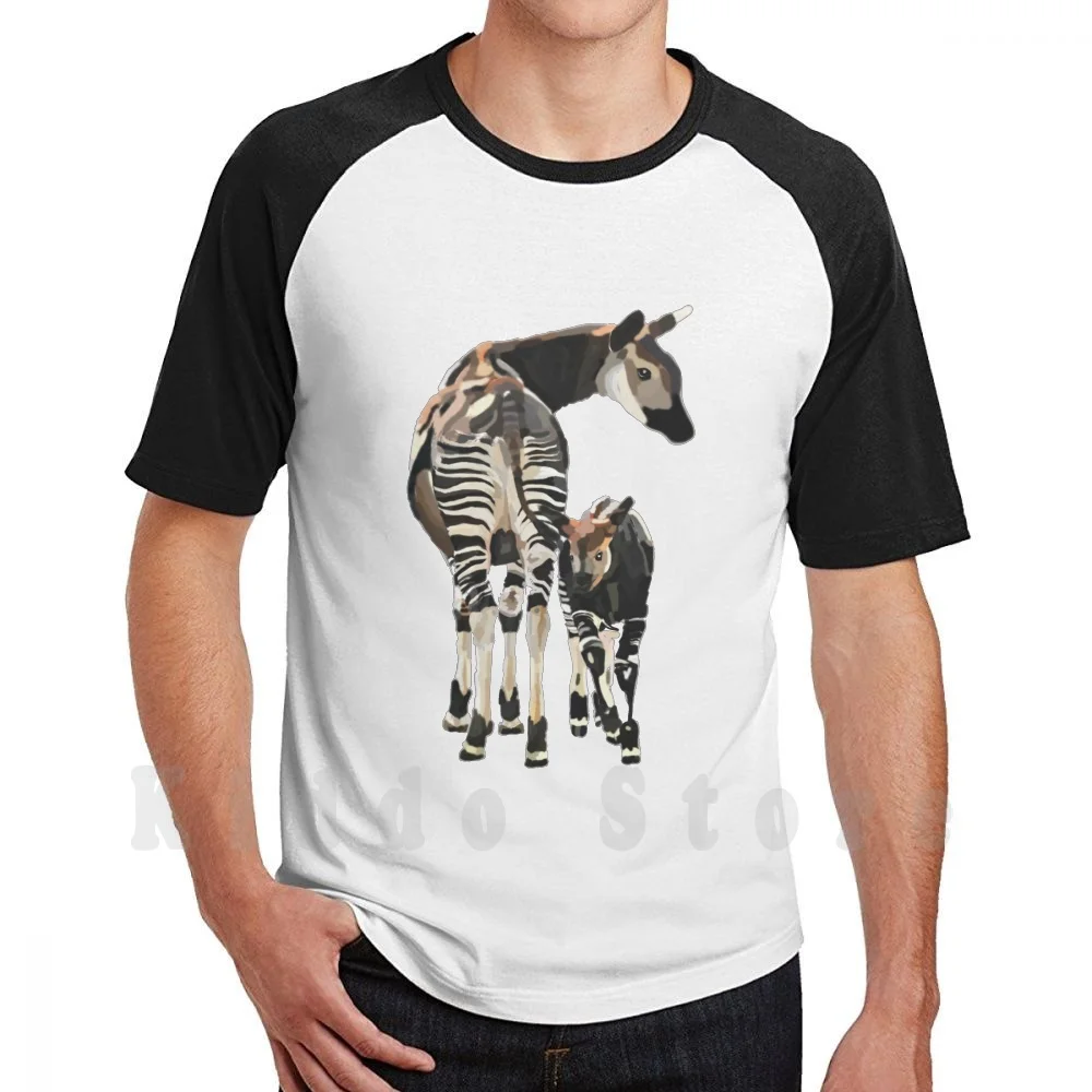 Okapi And Calf T Shirt Cotton Men DIY Print Cool Tee Okapi Baby Animal Calf Calves Zoo Wild Safari Cute Black And White