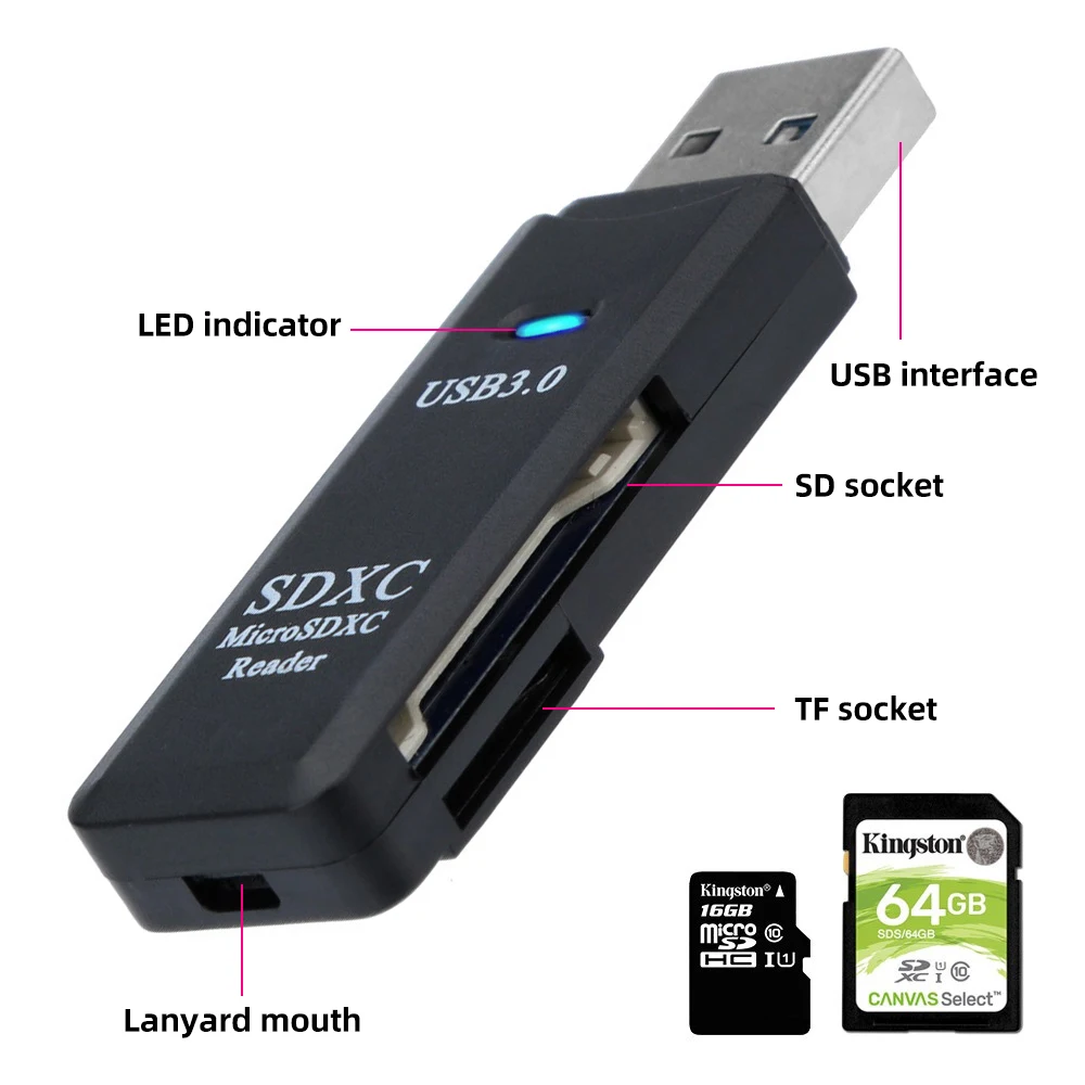 2 IN 1 USB3.0/2.0 Card Reader for PC SD TF Card Memory Reader USB 3 Multi-card Writer Adapter Flash Drive Laptop Accessories