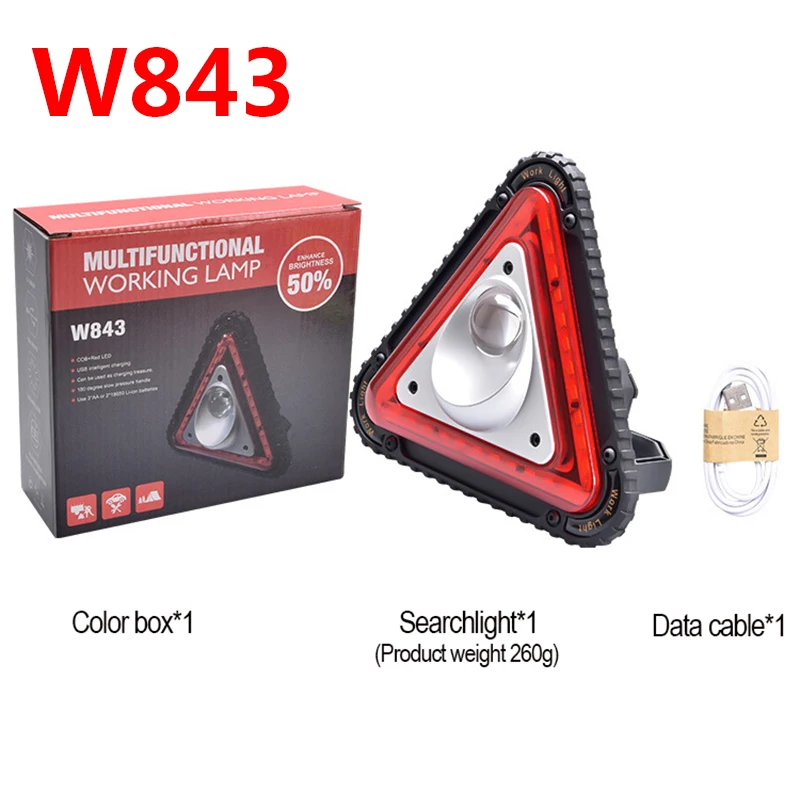 COB Glare Floodlight Car Triangle Warning Emergency Light USB Rechargeable Floodlight LED Bulbs CE