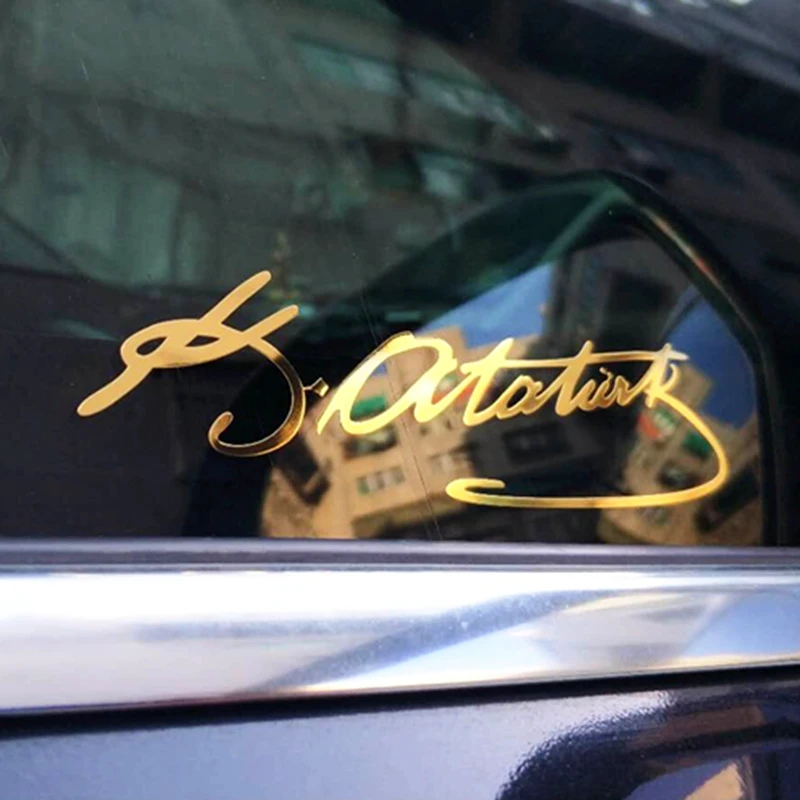 Three Ratels MT-009 3.7*12cm Turkey Mustafa Kemal Ataturk Signature Golden Nickel Metal Sitcker Car Sticker And Decals