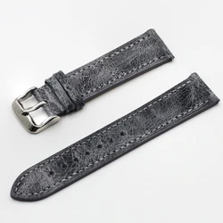 High Quality Retro Watch Strap Band 18mm 20mm 22mm 24mm Leather Watchbands Gray Black Brown Blue for Men Watch Accessories