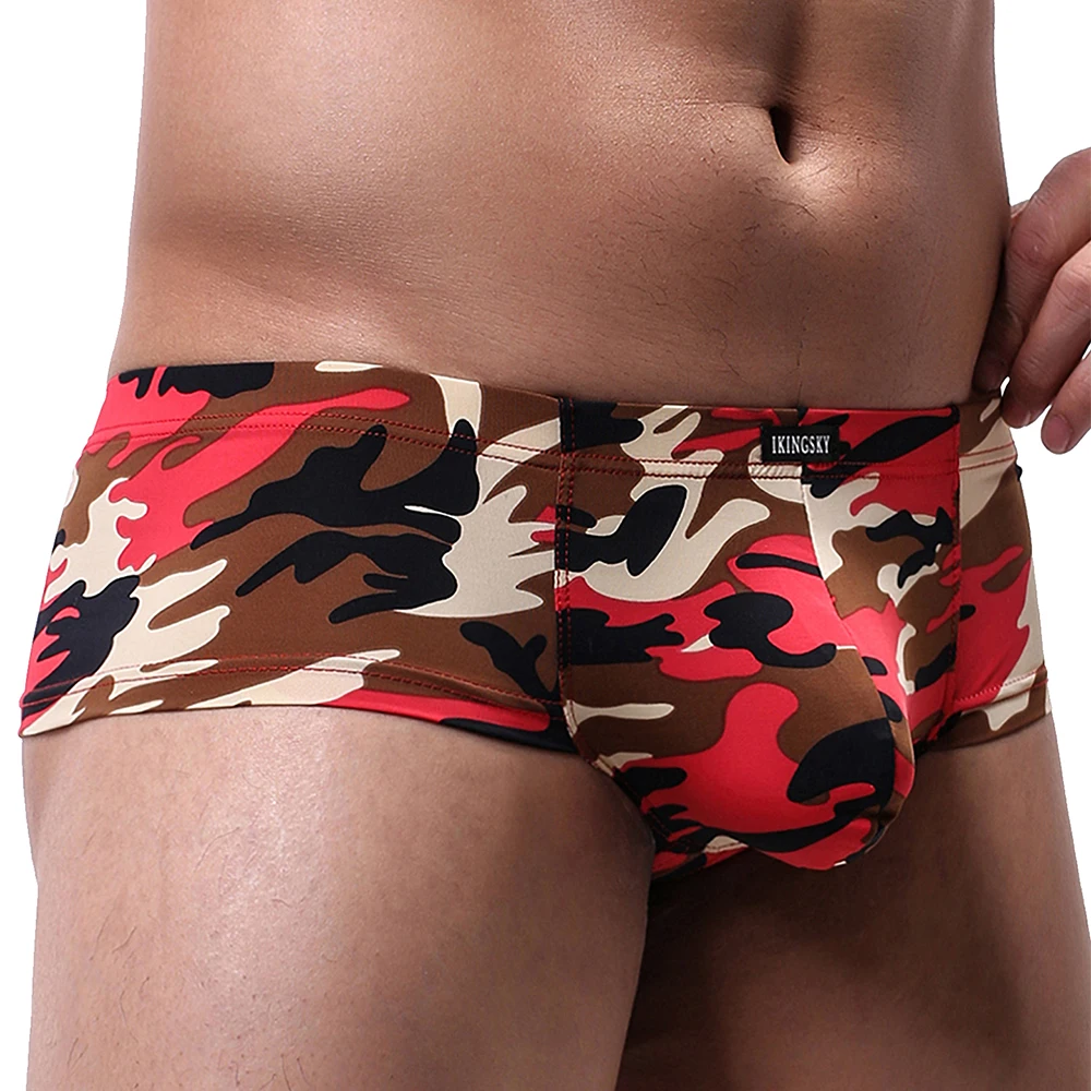 IKingsky Camuflagem Boxer para Homens, Sexy Mini Bochecha Roupa Interior, Stretch Brasileiro De Volta Sob A Calcinha