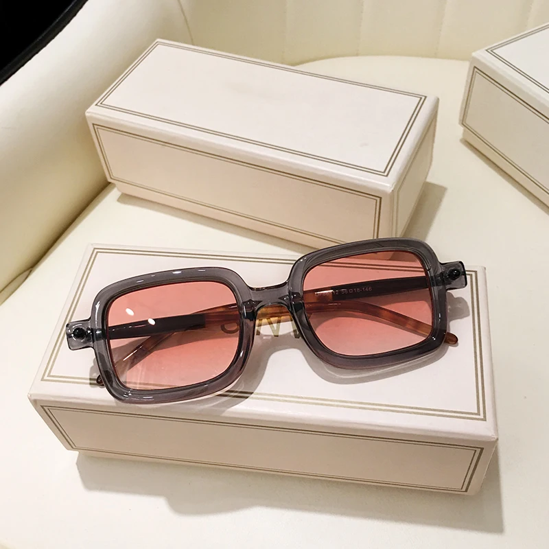 Vintage Gray Pink Lens Square Sunglasses Women 2021 Brand Fashion Spectacle Plain Eyewear 90s Rectangle Men Shades Sun Glasses