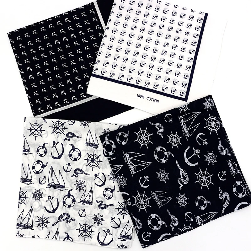Sailor Sea Anchor Print Bandanas Cotton White Blue Men Pocket Square Ladies Headband Head scarf Neckerchief Headwear
